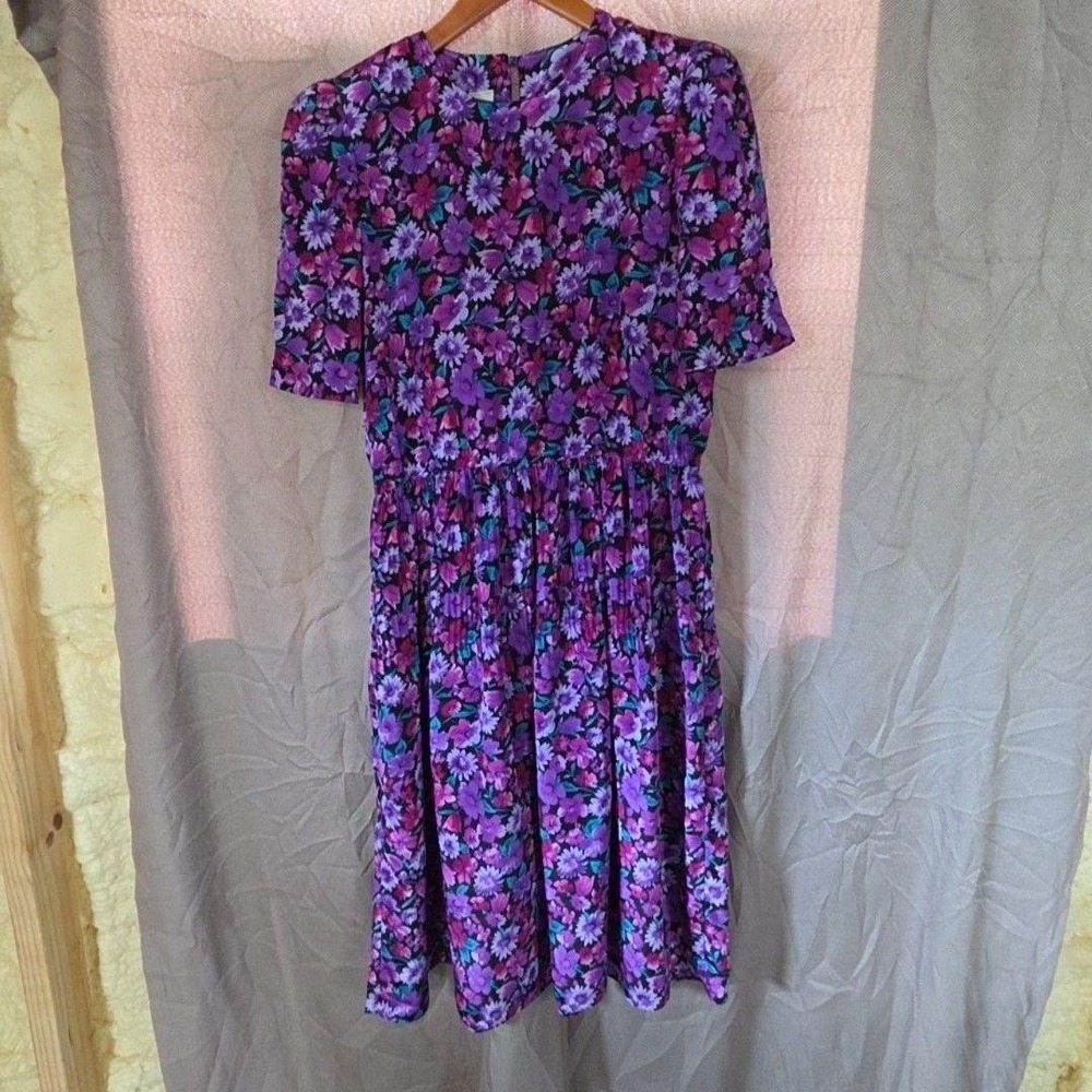 Pellini Petites Dress Womens M Floral Short Sleeve Round Neck Fit & Flare